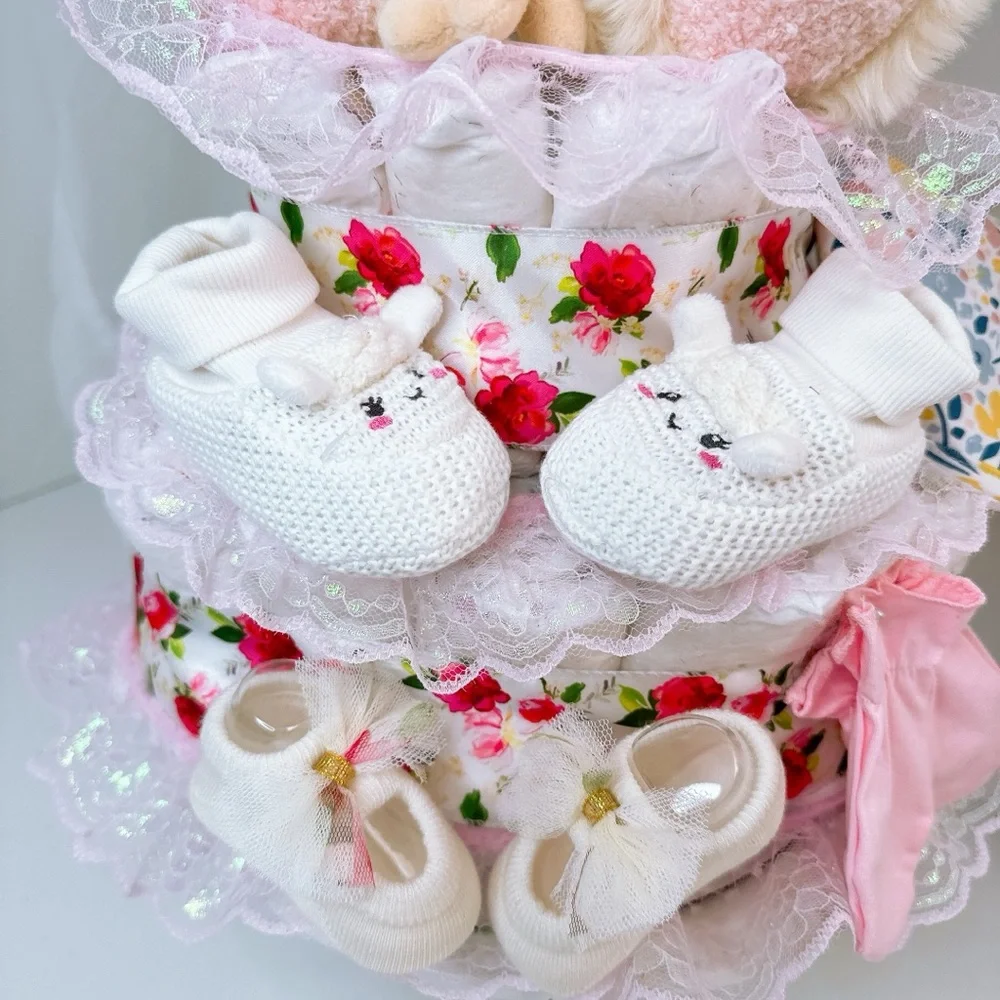 Lamb Diaper Cake, Baby Girl Shower Gift